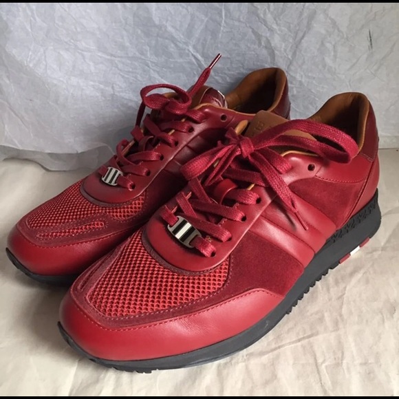 BALLLY MEN’S RED LEATHER SNEAKERS SZ-7/40 - Picture 2 of 8